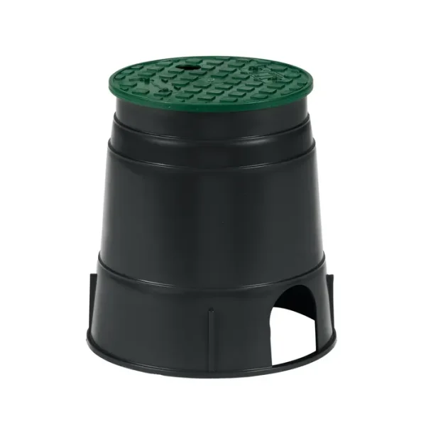 PVB6RND - Caja de válvula PVB redonda de 6 pulgadas - Cuerpo negro y tapa verde superpuesta